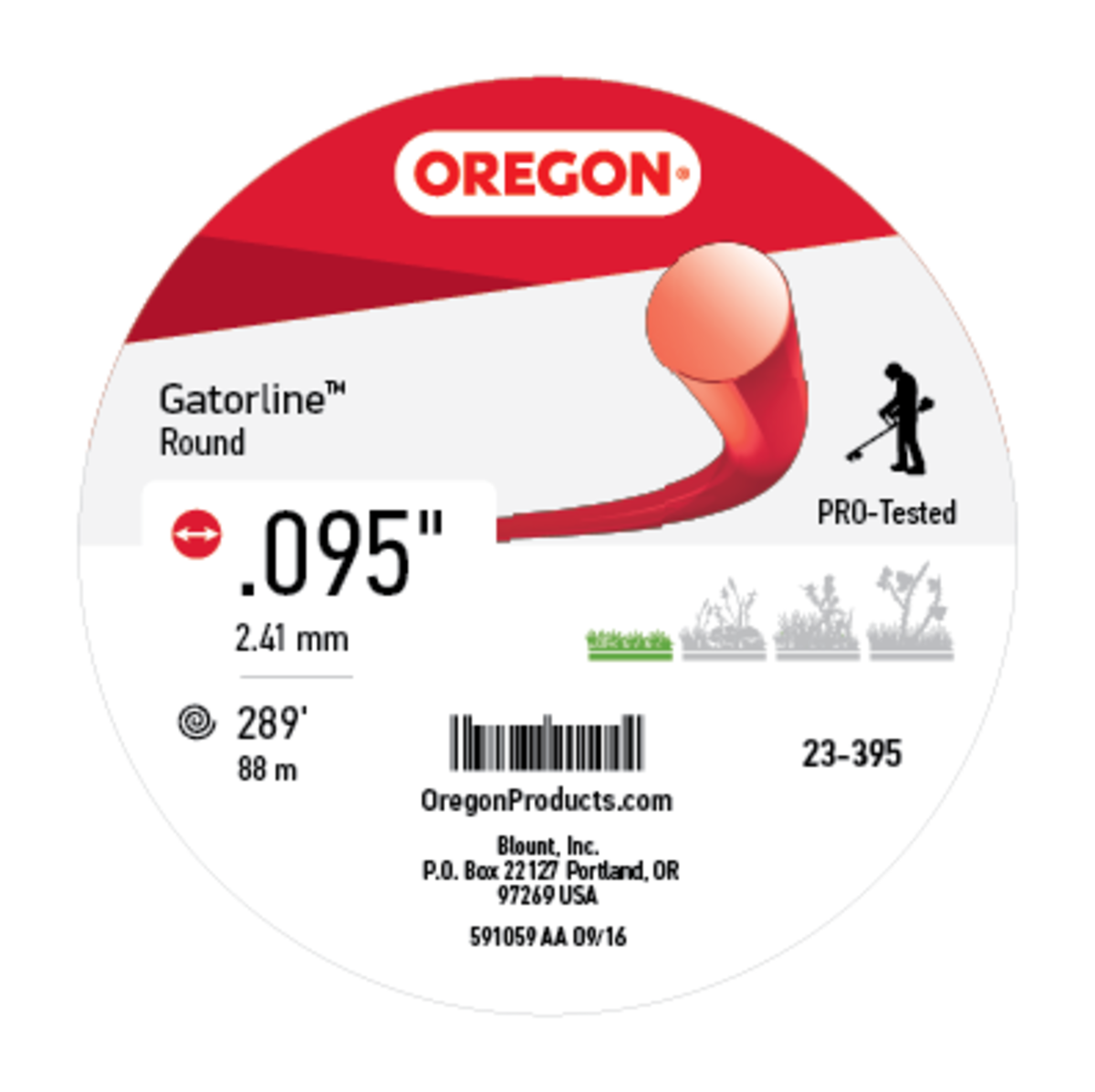 Oregon 23-395 Gatorline Red Round Trimmer Line, 0.095 in. by 289 ft