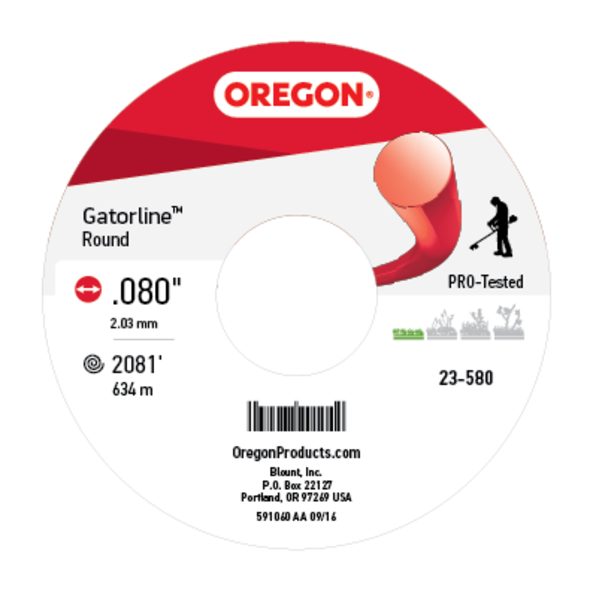 Oregon 23-580 Gatorline Red Round Trimmer Line, 0.080 in. by 2081 ft